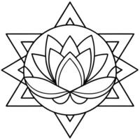 coloring pages for kids, bold line art, lotus flower at the core with expanding layers of triangles vector