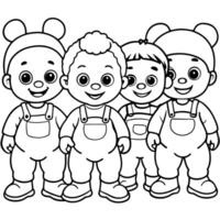 a group of babies dressed or disguised in teddy bear overalls babies of different ethnicity, vector