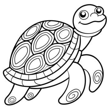 a simple colouring page line art illustration of an intricate turtle with bold lines, designed as vector