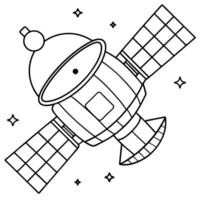 a coloring page of an space satellite with no color just black lines, illustration line art vector