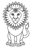 a coloring page of an lion with mandala patterns on its head and body, with no color just black vector
