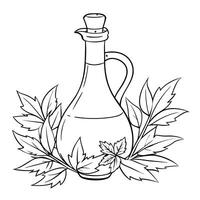 elegant oil bottle bottle and leaves abyssinian mustard, illustration line art vector