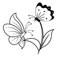 a butterfly is extracting nectar from a violet flower, illustration line art vector