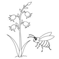 a bee is extracting honey from a yucca flower, illustration line art vector