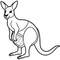 generate a simple line drawing of a kangaroo with its pouch and long tail, designed for childrens vector