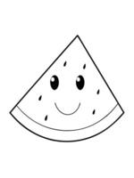 slicew watermelon with smile bold outline black and white full seeable for kids good to color, vector