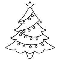 coloring page, bold line art, string lights twinkling on a christmas tree, illustration line vector