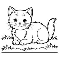 a kitten lying on the grass, illustration line art vector
