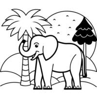 a bold elephant with prominent tusks and large ears, holding a banana tree with his trunk, stands vector