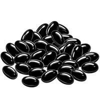a striking illustration of black beans on a bright white background highlight their glossy, vector