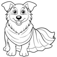 a cute australian shepherd puppy dog dressed in halloween ghost boo costume with smile for coloring vector