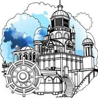 a dynamic visual experience of a half-finished drawing of a steampunk dark academia new york vector