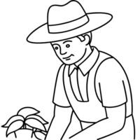african american working on a farm in 1960 wearing a straw hat, illustration line art vector