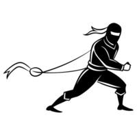 silhouette of a ninja who is pulling something behind him, illustration line art vector