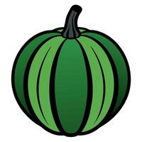 a realistic illustration of a rounded, slightly ridged acorn squash with a deep green outer vector