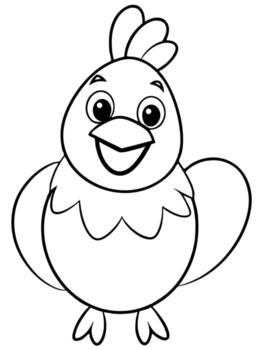 sonriente pollo negrita contorno negro y blanco lleno visible para niños bueno a color, vector