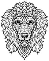 an intricate line art illustration of a poodles head filled with detailed patterns and geometric vector