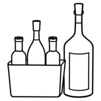 sketch with wine set bottles of alcoholic red, illustration line art vector