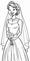 bride smiling stand up full length, illustration line art vector