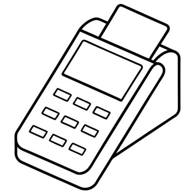 compact flat payment terminal, illustration line art
