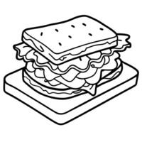 blt sandwich with toasted whole grain bread, fresh lettuce, bacon, and tomato laying on a rustic vector