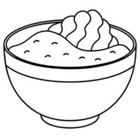 a coloring page of an food miso with no color just black lines, illustration line art vector