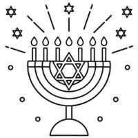 happy hanukkah shining background with menorah, david star and bokeh effect illustration, vector