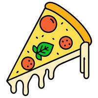a brightly colored slice of pizza with a golden crust and melted cheese, topped with circular vector