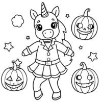 generate a coloring book image of a unicorn all dressed up really elaborately in a halloween vector
