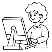 an animator drawing characters on a computer, illustration line art vector