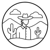 a lonely cowboy in a desertic landscape, a minimalistic logo, illustration line art vector