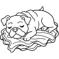 a bulldog contentedly sleeps amidst a spread of bacon, creating a humorous and endearing tableau of vector