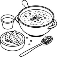 a bowl of chowder made with potatoes, ham, bacon, and sweetcorn it is garnished with chopped vector
