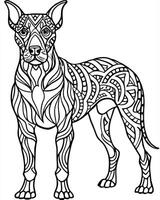 an intricate line art illustration of a great dane filled with detailed patterns and geometric vector