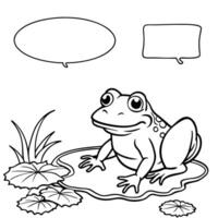 a frog sitting on a lily pad, with a blank pond asking kids to draw what the frog sees in the vector
