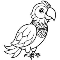 a coloring page of an cute parrot bird with mandala patterns on its head and body, with no color vector
