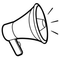 4 set a black and white drawing of a megaphone with a light coming through it, solid white color vector