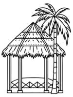 a filipino nipa hut with bamboo and palm thatch, illustration line art vector