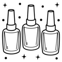 several cute nail polish bottles with simple shapes and thick black lines, illustration line vector