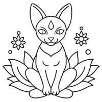 a sphynx cat meditating with a serene expression, surrounded by elements like lotus flowers, vector