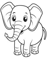 a friendly-looking elephant outlined in simple lines, holding its trunk up, perfect for a kids vector