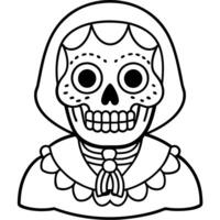 day of the dead isolated on transparent background, illustration line art vector