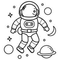 a coloring page of an space spacewalk with no color just black lines, illustration line art vector