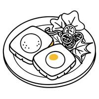 a delicious breakfast of sunny-side up eggs on toast with fresh salad, tomatoes, and herbs, served vector
