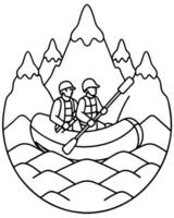 a coloring page of an whitewater rafting with no color just black lines, illustration line vector