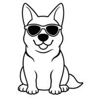 a cute dog wearing sunglass with chill mode with a studio background, illustration line art vector