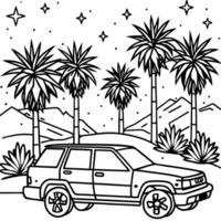 a digital illustration of an isolated white background with an suv car parked near a group of ca vector