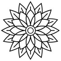 bold line art, a circular mandala with a daisy at the center and geometric patterns radiating vector