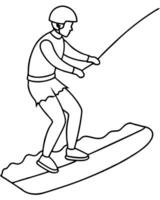 a coloring page of an wakeboarding with no color just black lines, illustration line art vector