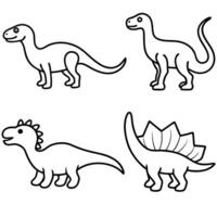 4 set of dinosaur, different style art solid white color background, illustration line art vector